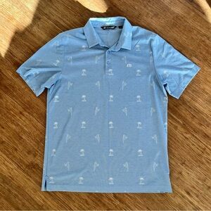 TravisMathew Light Blue Happier Hour Polo - Palm Tree & Parrot Print - Large